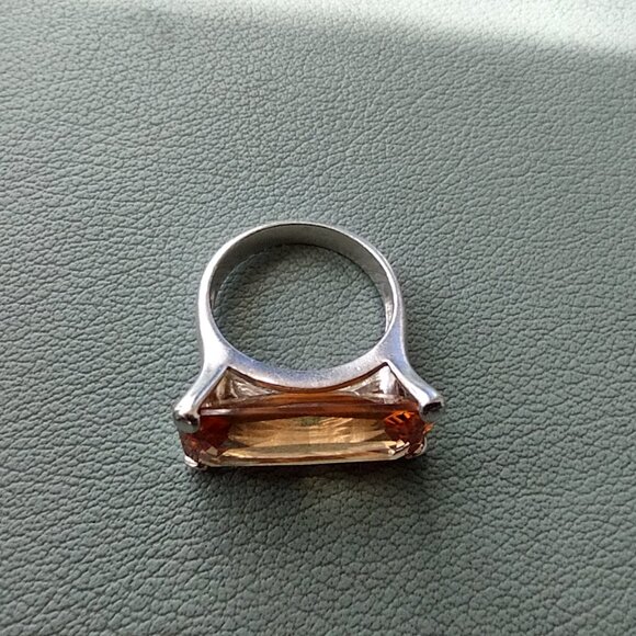 Sterling Silver Orange CZ Solitaire Cocktail Ring Size 9 - 10.5g - Picture 9 of 9
